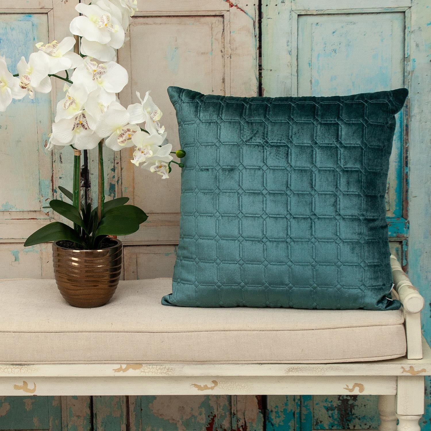 20" Teal Cotton Blend Throw Pillow
