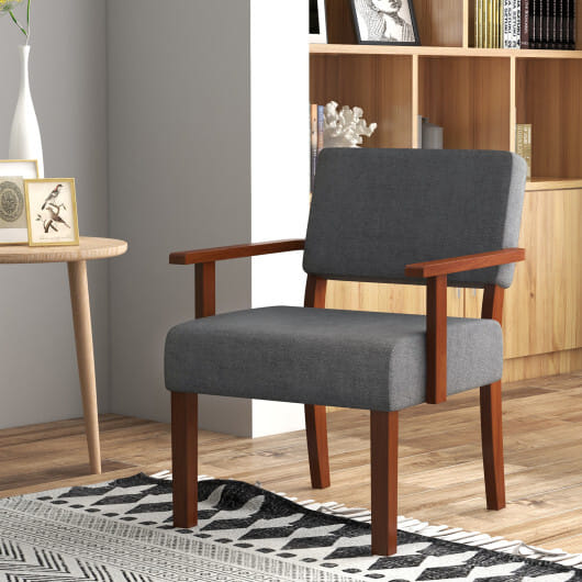 Linen Accent Chair Living Room Chair with Soft Padded Seat and Backrest-Blue