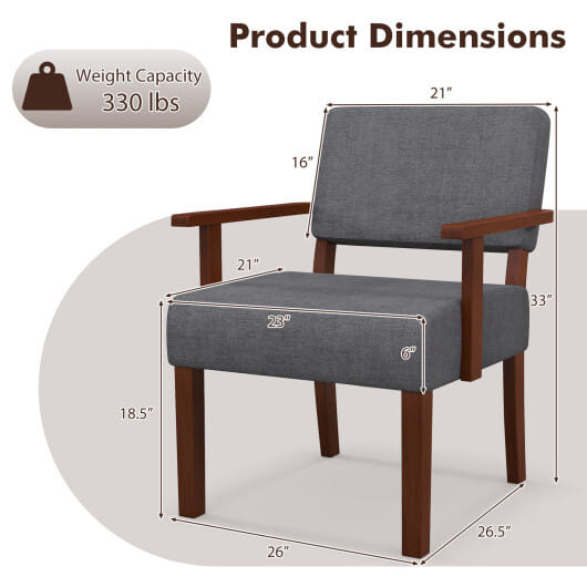 Linen Accent Chair Living Room Chair with Soft Padded Seat and Backrest-Blue