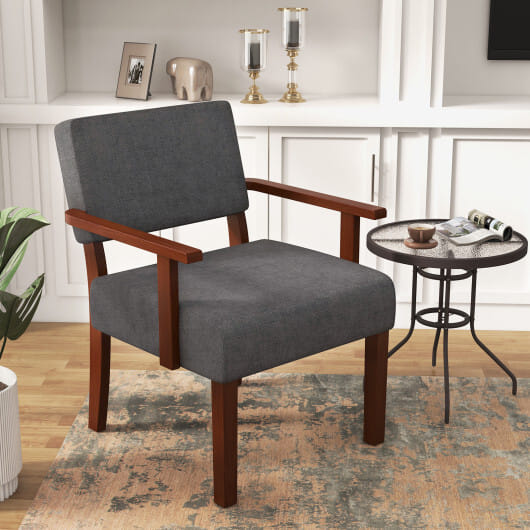 Linen Accent Chair Living Room Chair with Soft Padded Seat and Backrest-Blue