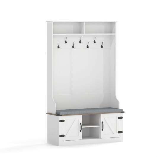 4-in-1 68.5 Inch Tall Coat Rack with Cushioned Bench and Shoe Storage-White - Color: White