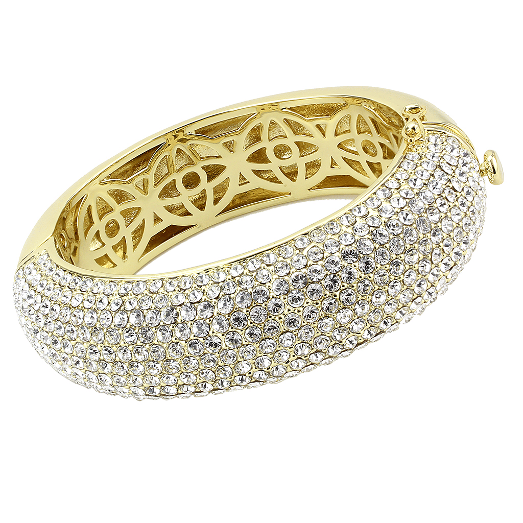 LO4301 - Flash Gold Brass Bangle with Top Grade Crystal in Clear