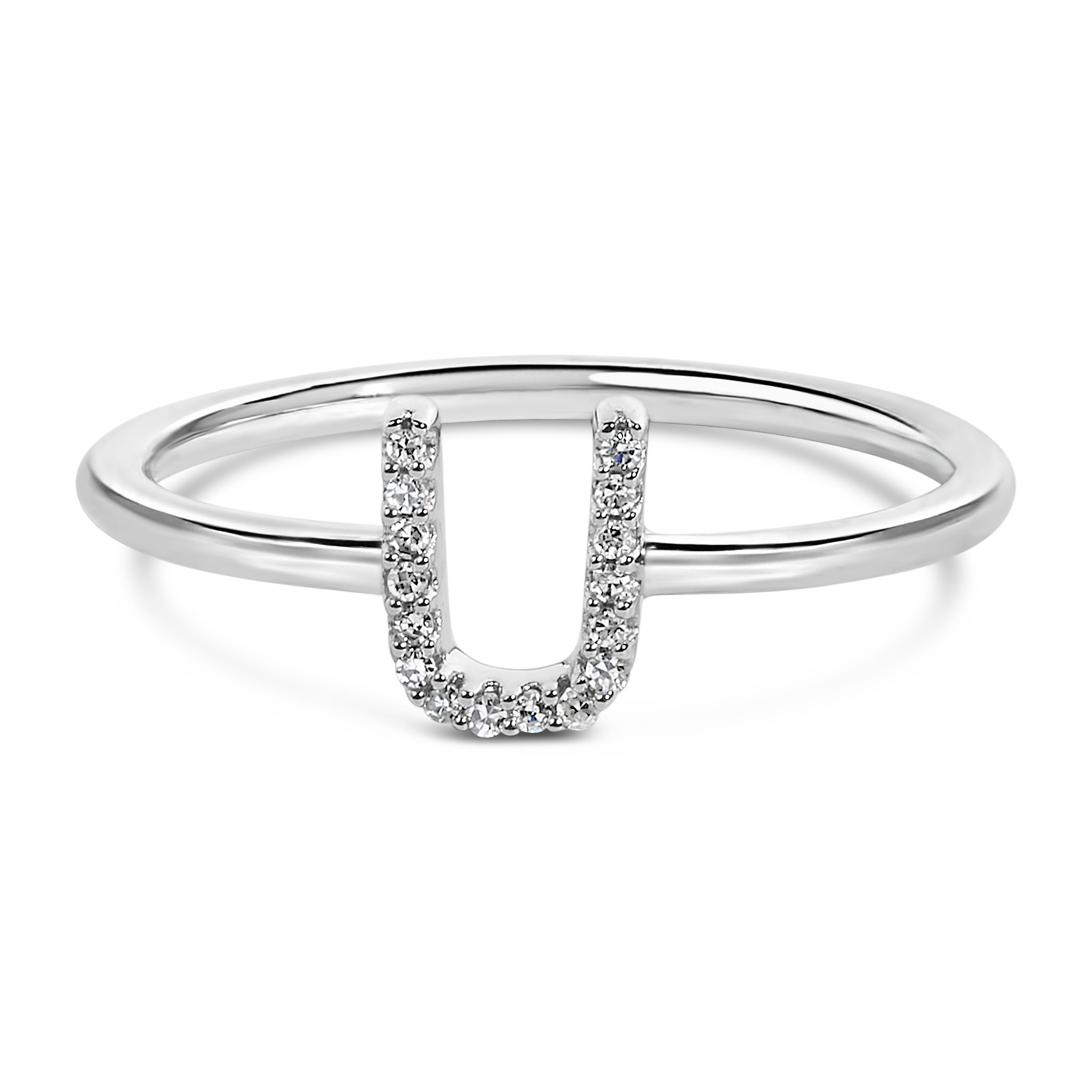 10K White Gold Diamond Accent Initial "U" Ring