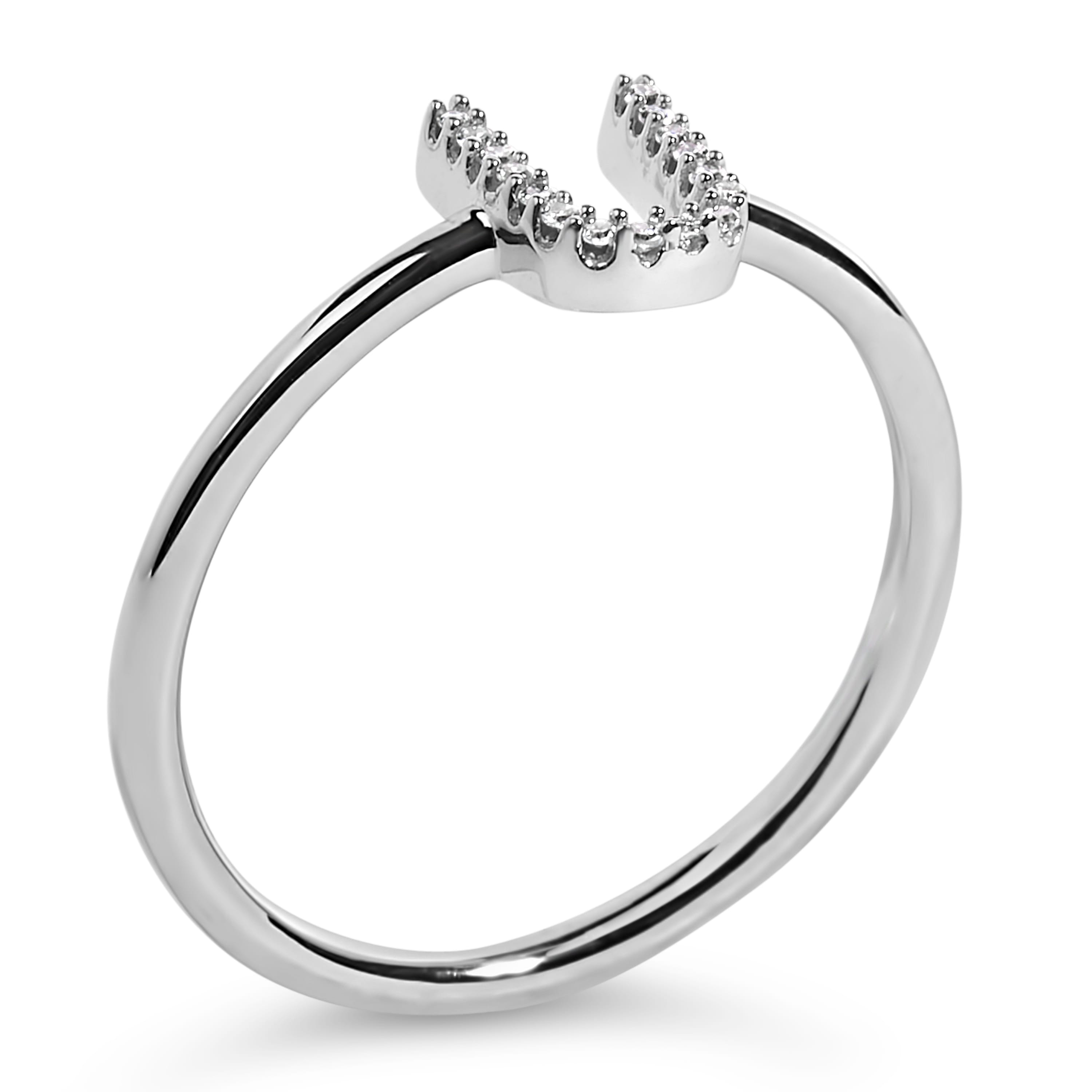 10K White Gold Diamond Accent Initial "U" Ring