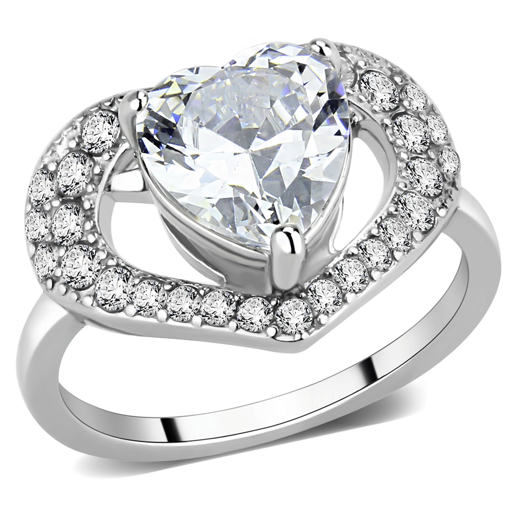 TK3698 - High polished (no plating) Stainless Steel Ring with AAA Grade CZ in Clear