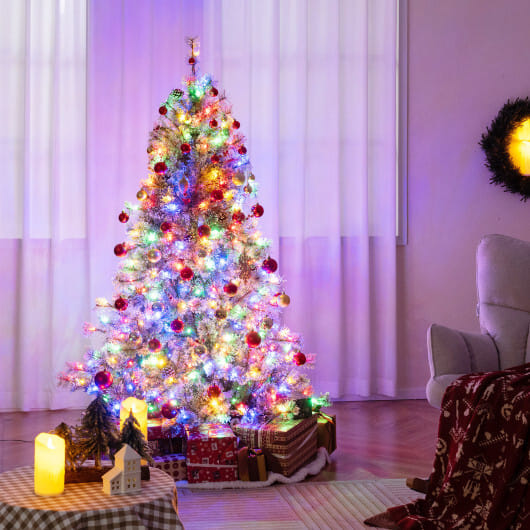 6/7.5/9 FT Artificial Christmas Tree Pre-Lit Hinged Holiday Tree with 360° Quick Power Connector-6 ft
