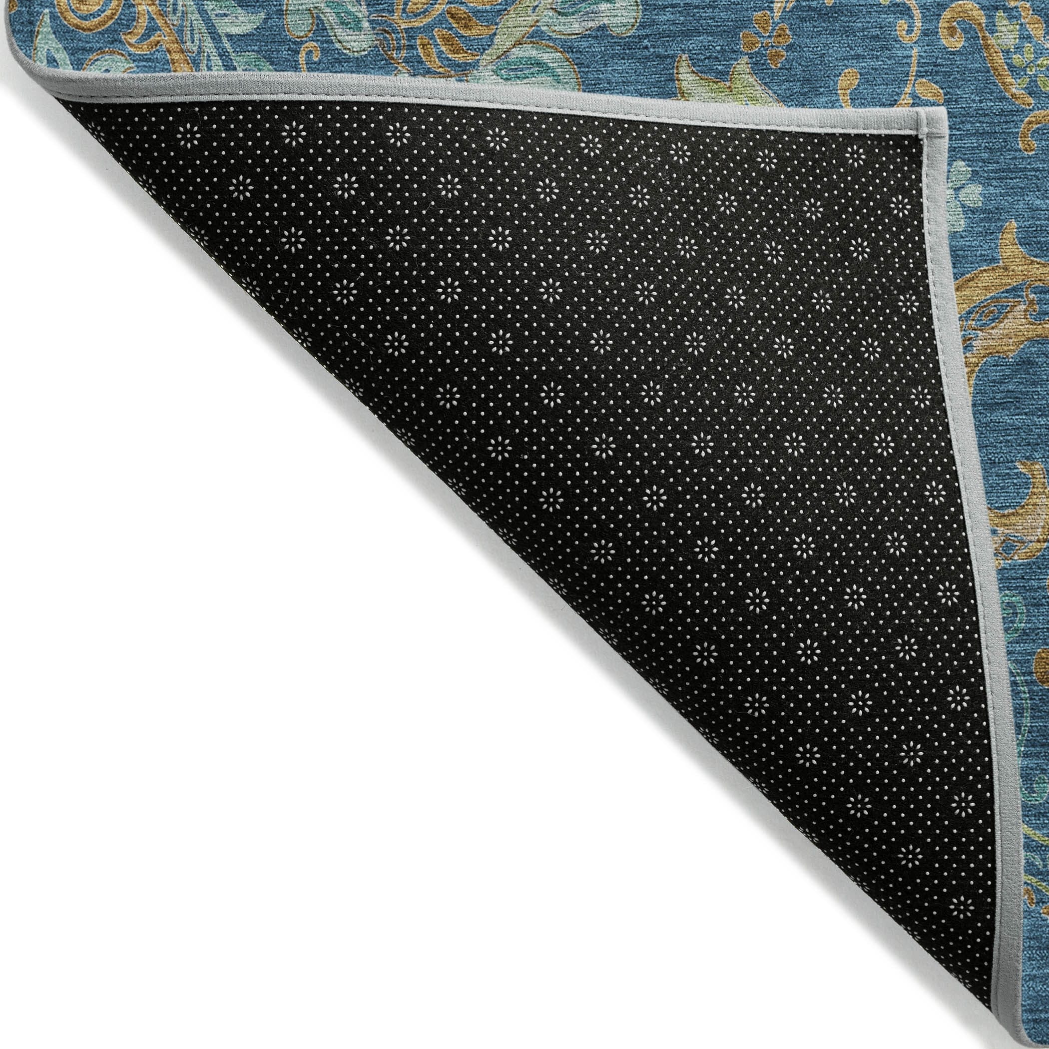 5' X 8' Navy Blue Paisley Washable Non Skid Indoor Outdoor Area Rug