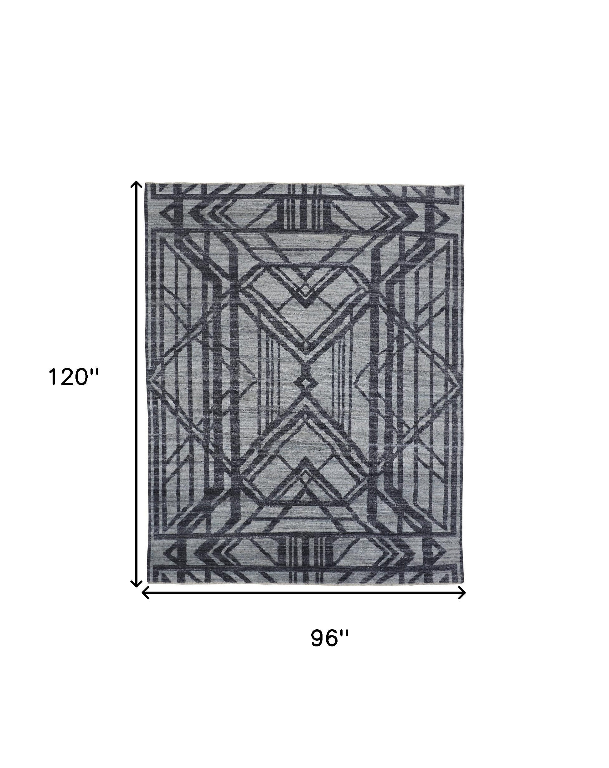 8' X 10' Gray Wool Geometric Hand Knotted Area Rug