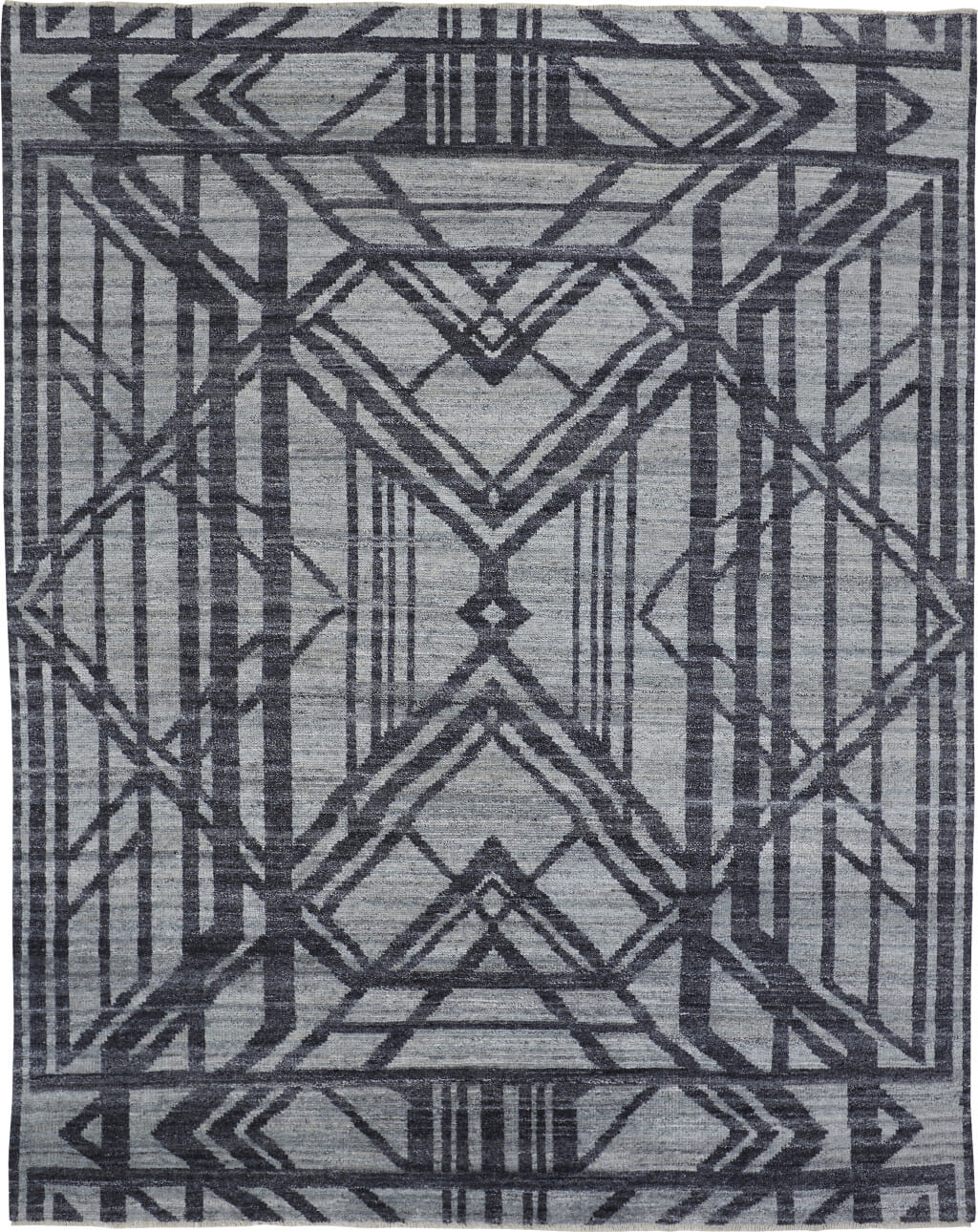 8' X 10' Gray Wool Geometric Hand Knotted Area Rug
