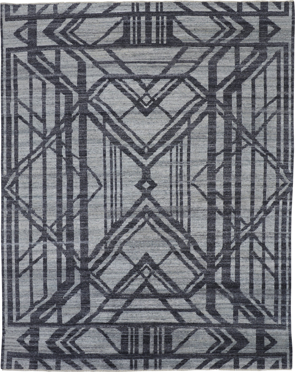 8' X 10' Gray Wool Geometric Hand Knotted Area Rug