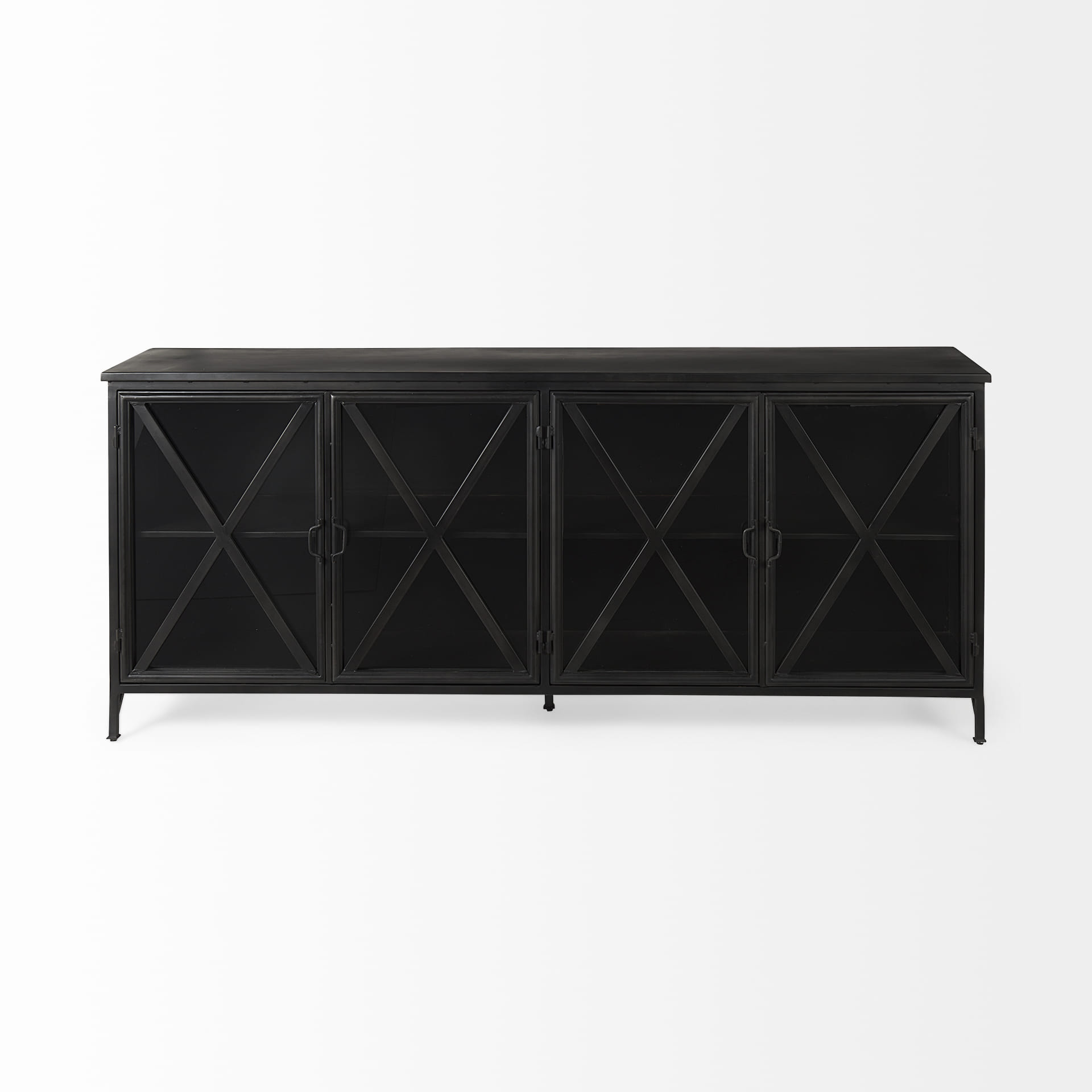 16" Black Iron Sideboard with Four Glass Doors