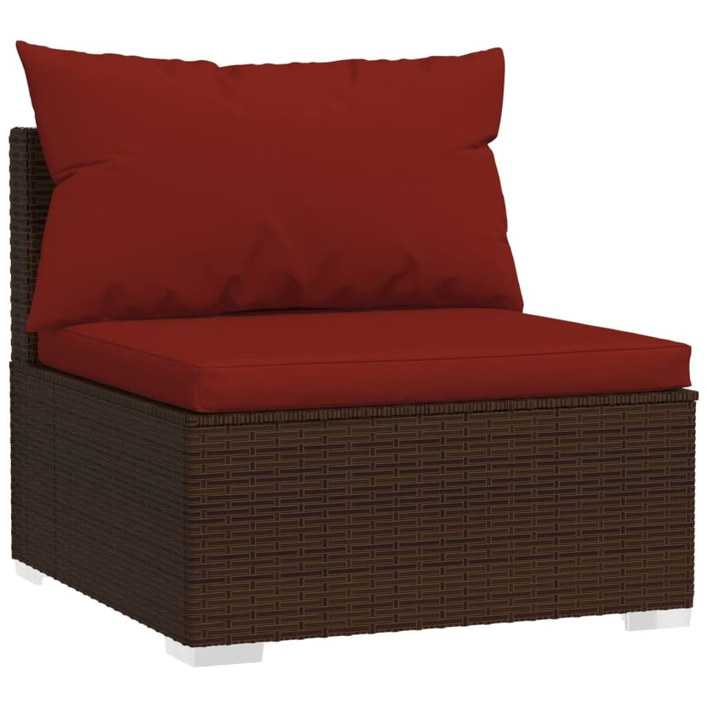 3 Seat Patio Sofa with Cushions Brown Poly Rattan