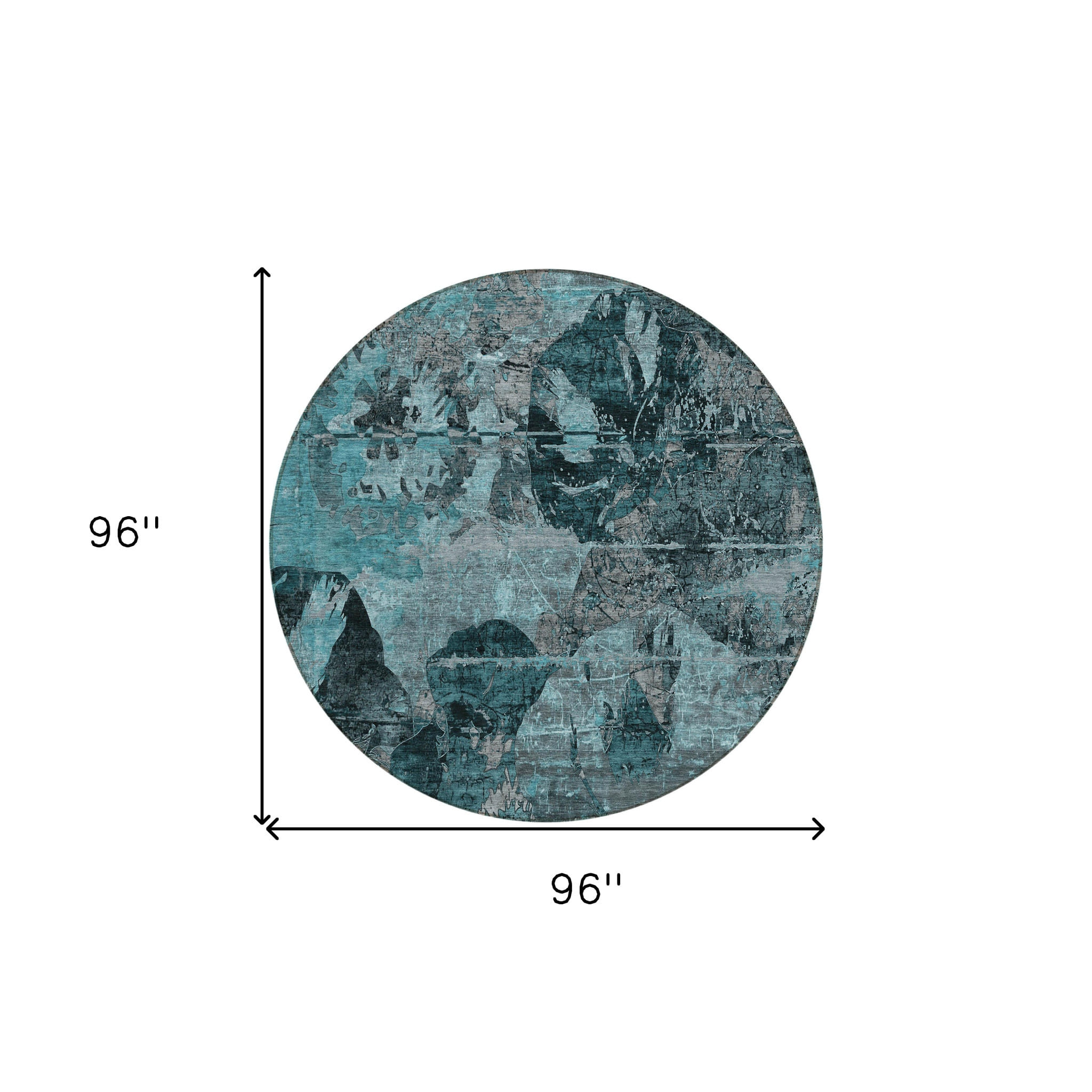 8' Round Teal and Gray Round Floral Washable Non Skid Indoor Outdoor Area Rug