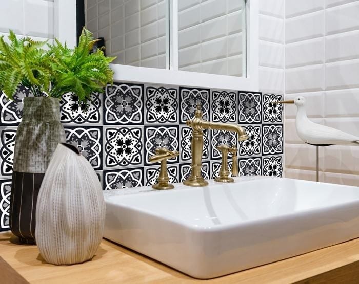 8" X 8" Black White And Gray Baz Peel And Stick Removable Tiles