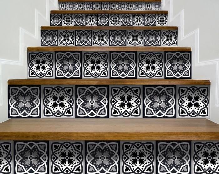 8" X 8" Black White And Gray Baz Peel And Stick Removable Tiles