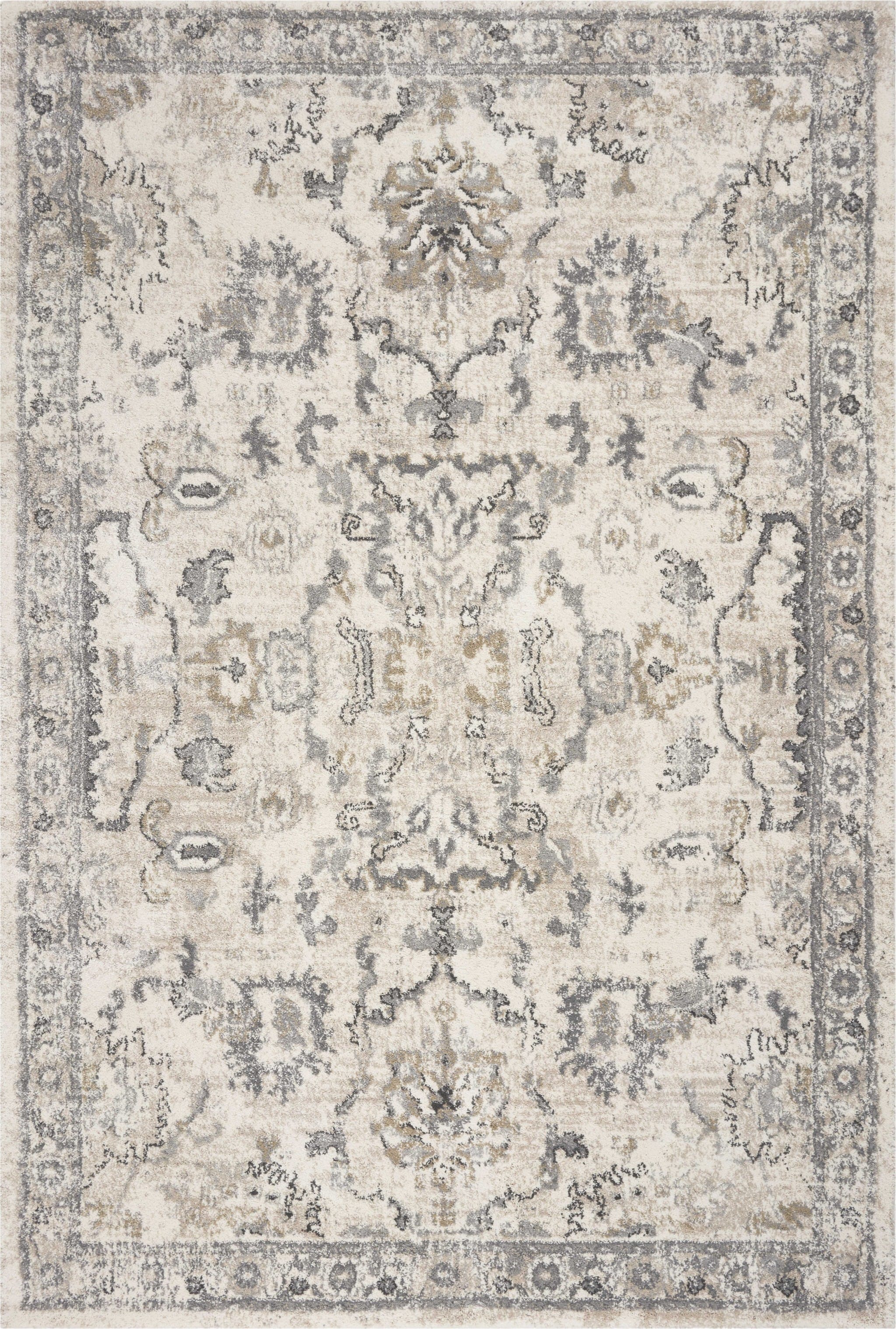 9' X 13' Ivory Machine Woven Distressed Floral Traditional Indoor Area Rug