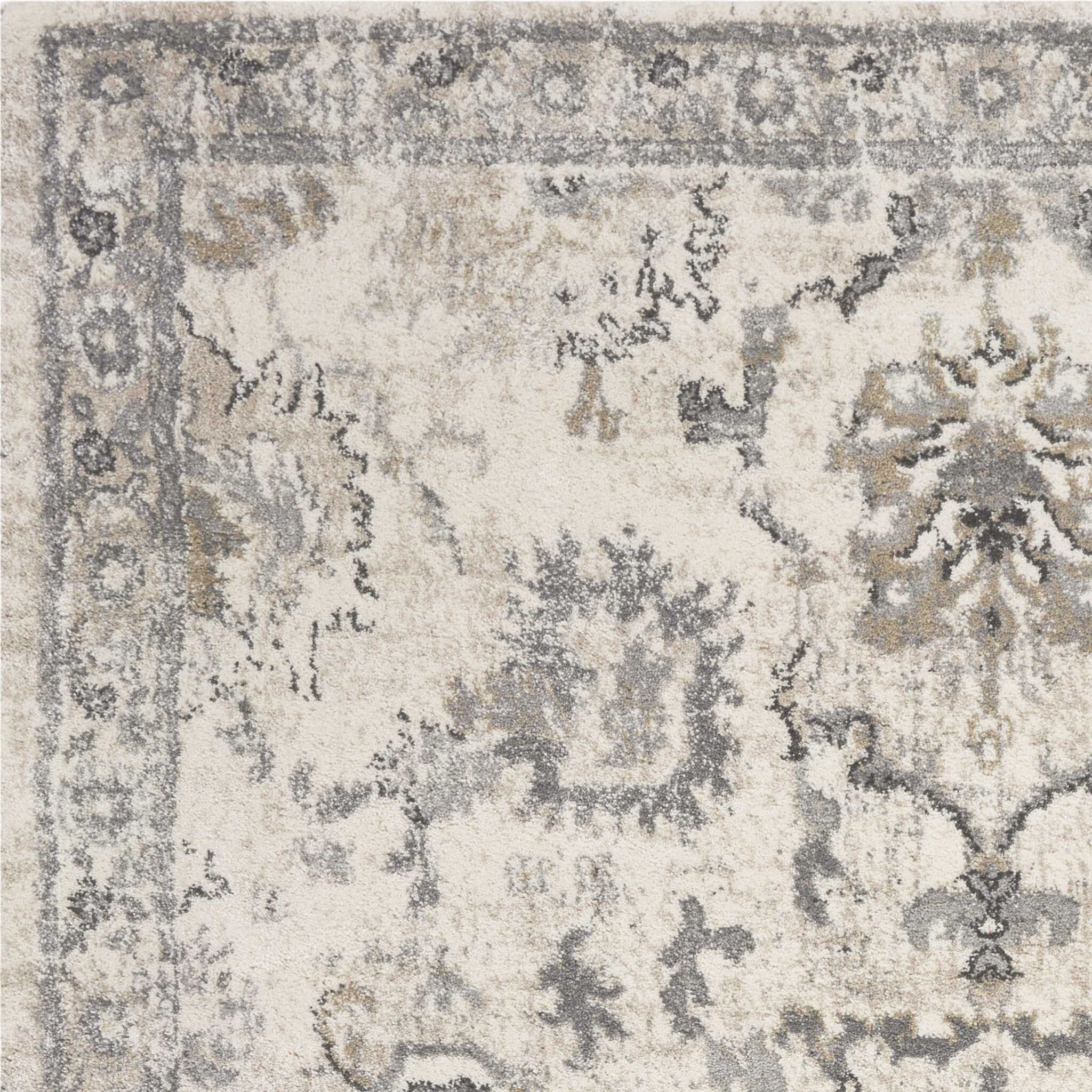 9' X 13' Ivory Machine Woven Distressed Floral Traditional Indoor Area Rug