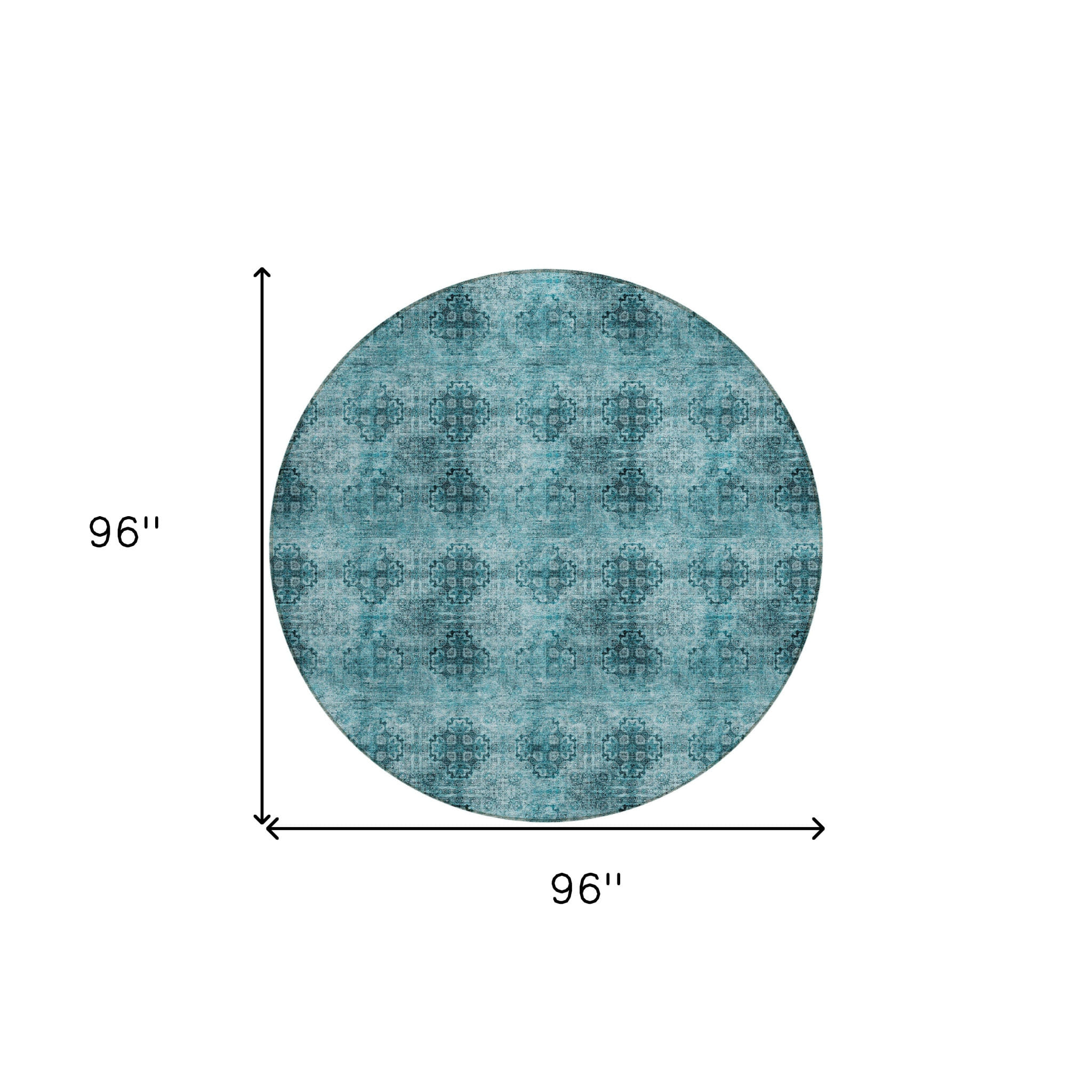 8' X 8' Teal Round Floral Medallion Washable Non Skid Indoor Outdoor Area Rug