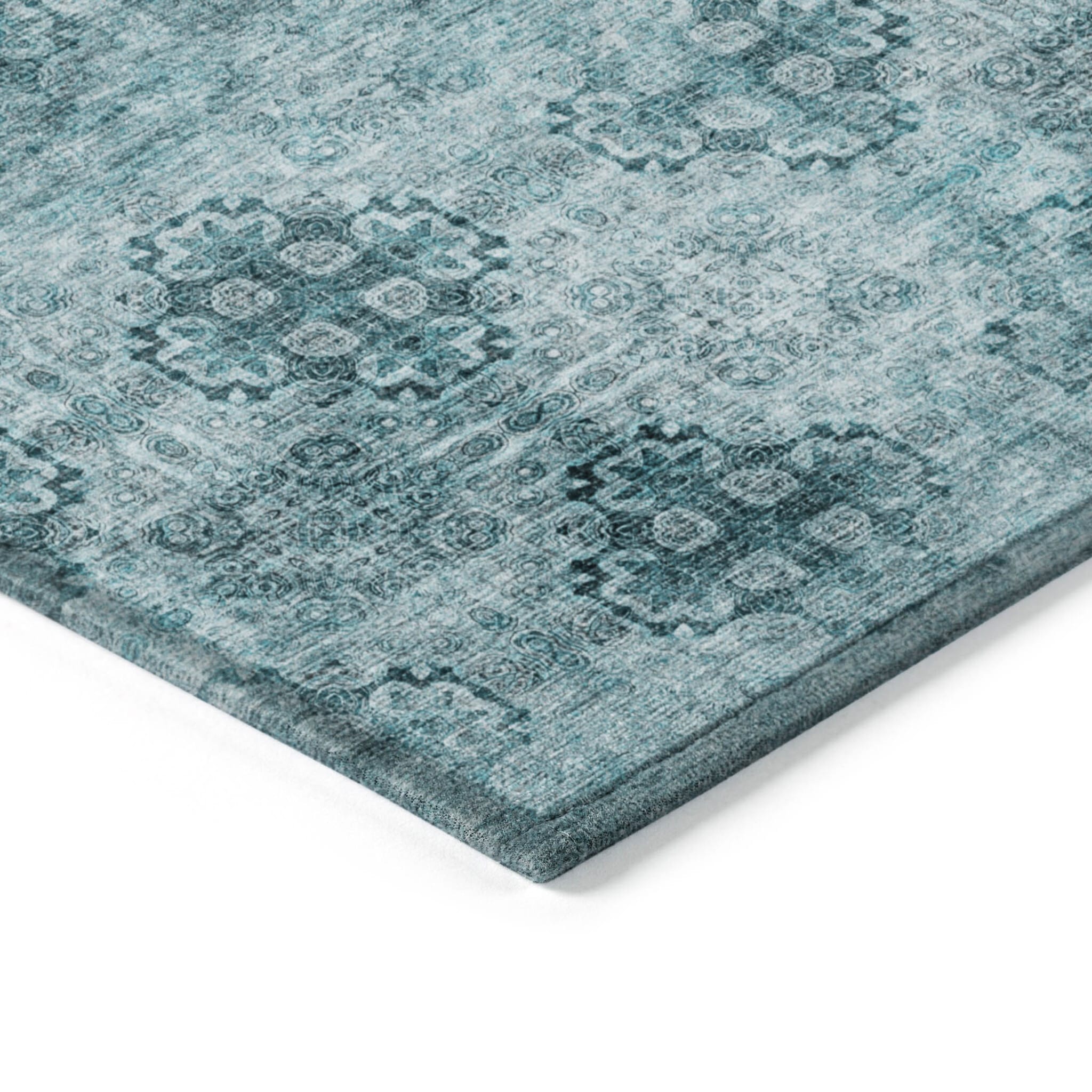 8' X 8' Teal Round Floral Medallion Washable Non Skid Indoor Outdoor Area Rug