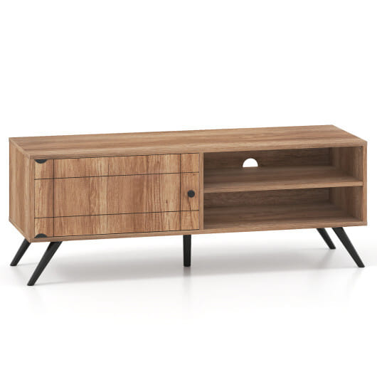 TV Stand for TVs up to 55 Inch Mid Century Modern Entertainment Center with Storage Cabinet-Oak - Color: Oak