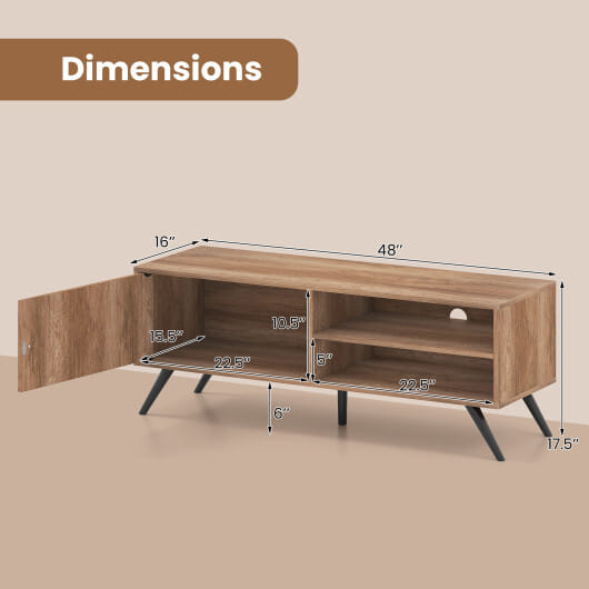 TV Stand for TVs up to 55 Inch Mid Century Modern Entertainment Center with Storage Cabinet-Oak - Color: Oak