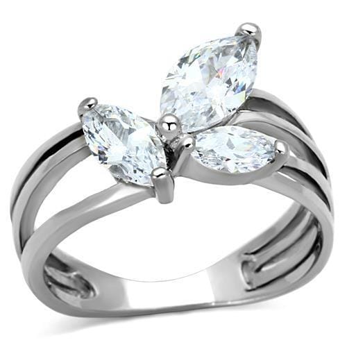 TK1445 - High polished (no plating) Stainless Steel Ring with AAA Grade CZ in Clear