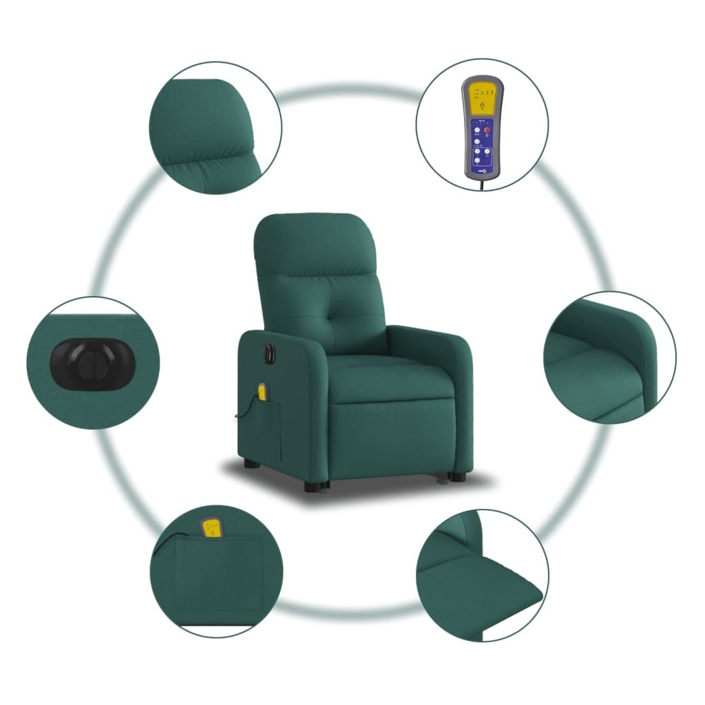 Electric Stand up Massage Recliner Chair Dark Green Fabric