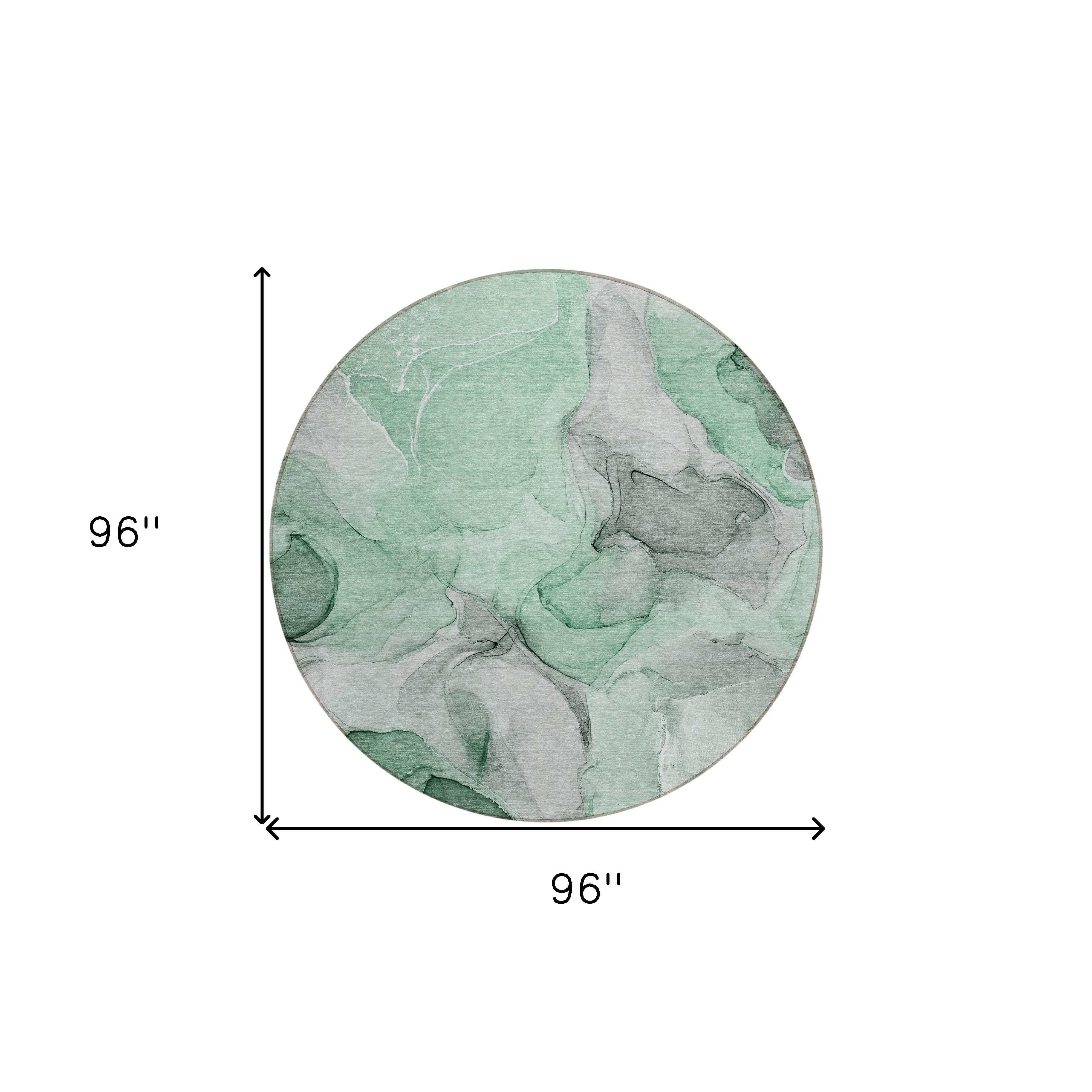 8' Round Green Round Abstract Washable Non Skid Indoor Outdoor Area Rug