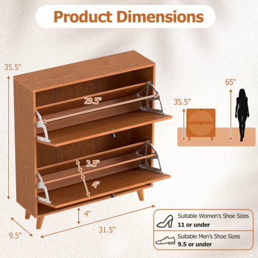 Narrow Shoe Cabinet with Adjustable and Removable Shelves for Entryway Foyer-Oak