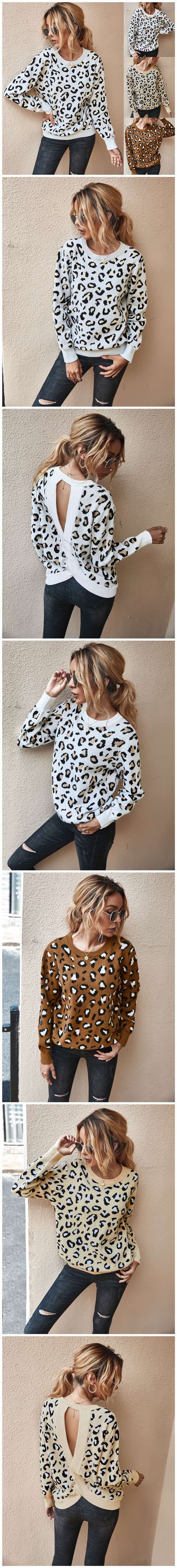 Unique Style Leopard Prints Long Sleeves Autumn and Winter Fashion Women Top - White