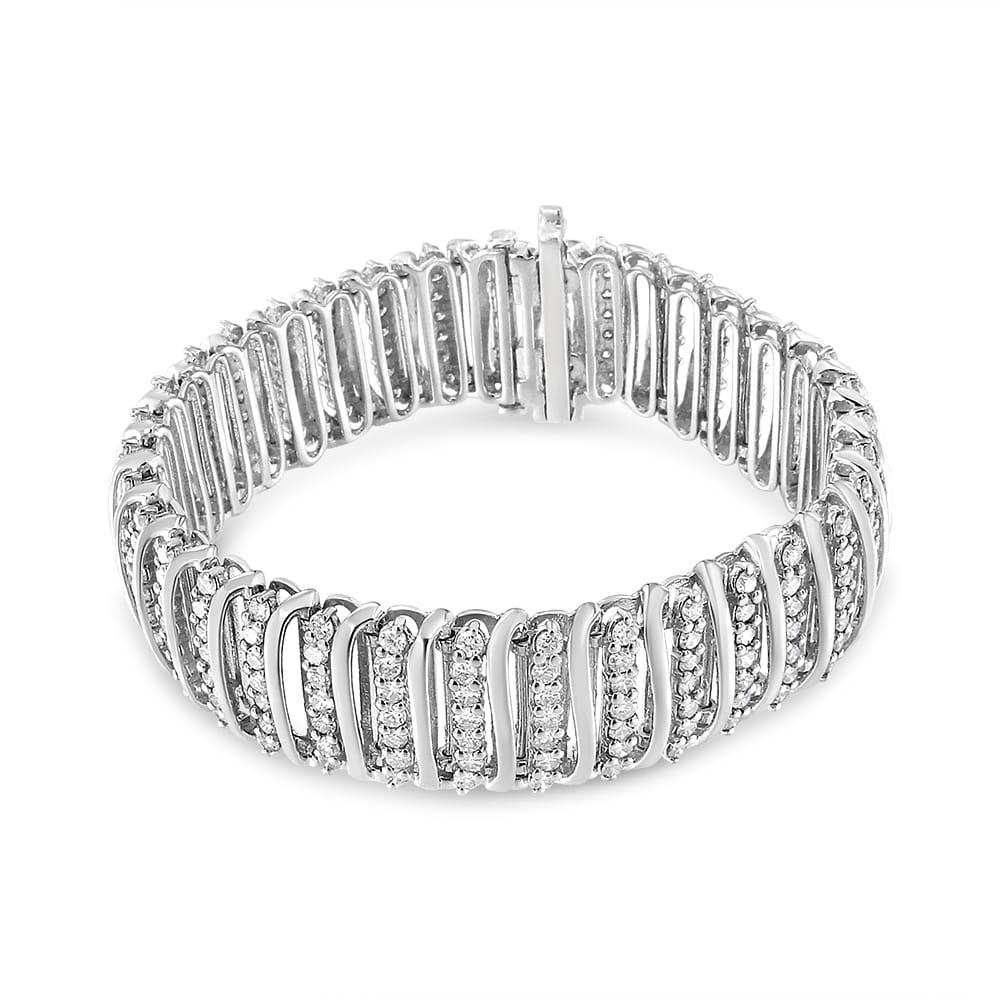 .925 Sterling Silver 8 1/2 Cttw Diamond 7 Row Chevron "S" Curved Link Tennis Bracelet (I-J color, I1-I2 clarity) - 7.25"