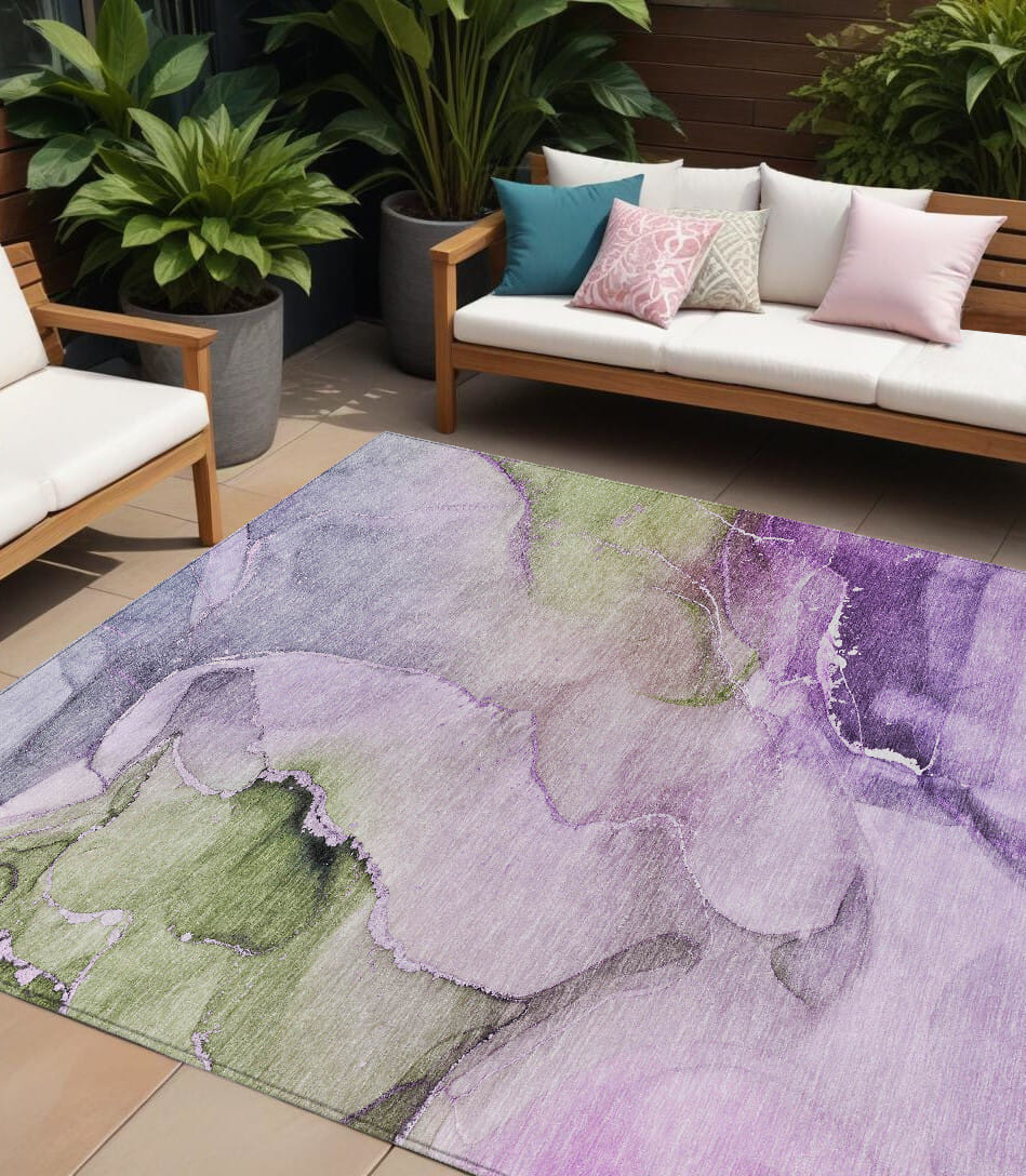 10' X 14' Purple Abstract Washable Non Skid Indoor Outdoor Area Rug
