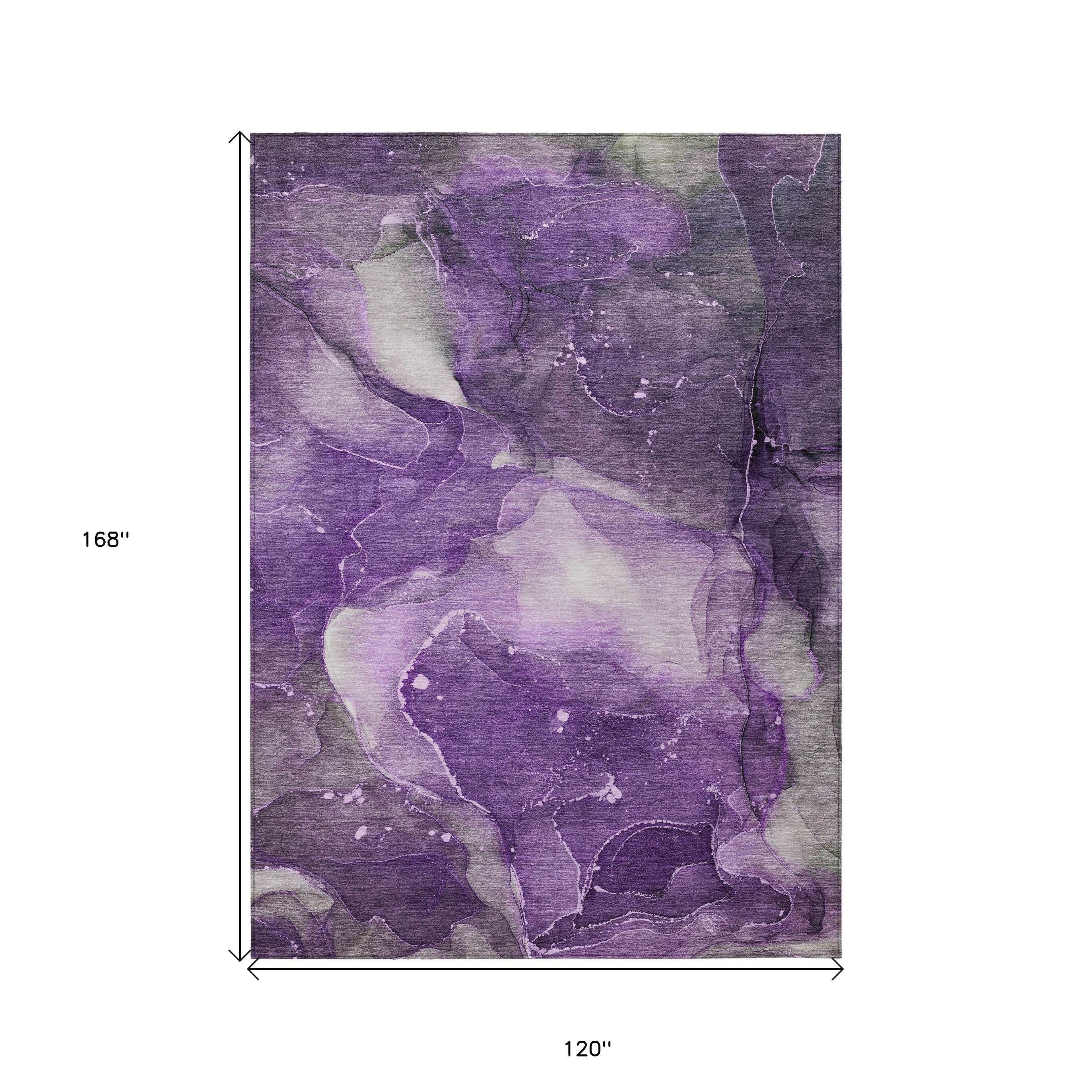 10' X 14' Purple Abstract Washable Non Skid Indoor Outdoor Area Rug