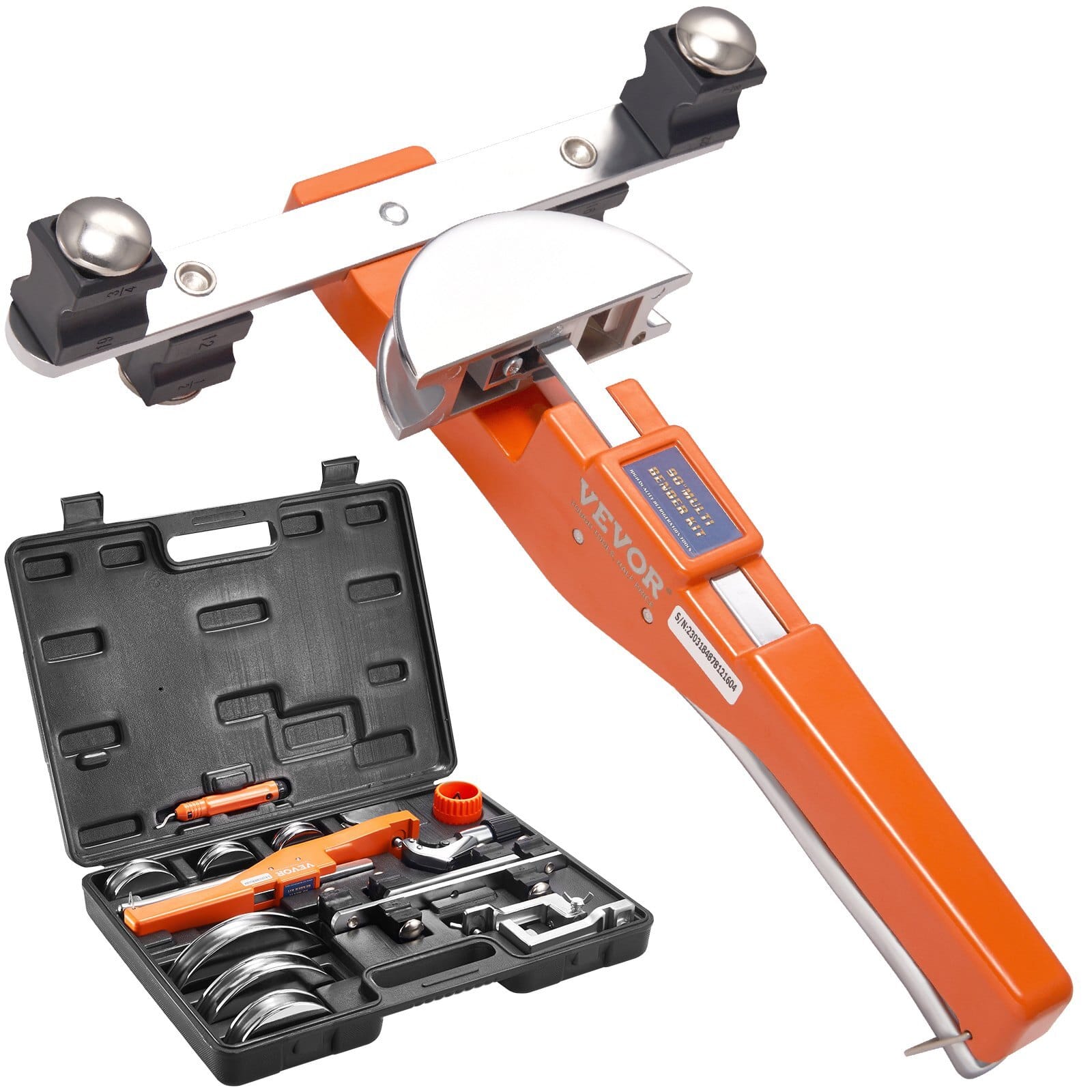 Pipe Tube Bender, 1/4"-7/8" O.D. Ratcheting Tubing Bender, 90?° Forward/Reverse Pipes Bending Tools with 7 Dies and Pipe Cutter for HVAC Air Conditioning Refrigerator Repair
