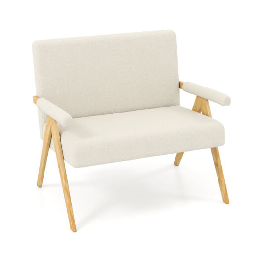 Loveseat Sofa with Armrests and Wooden Legs-Beige - Color: Beige