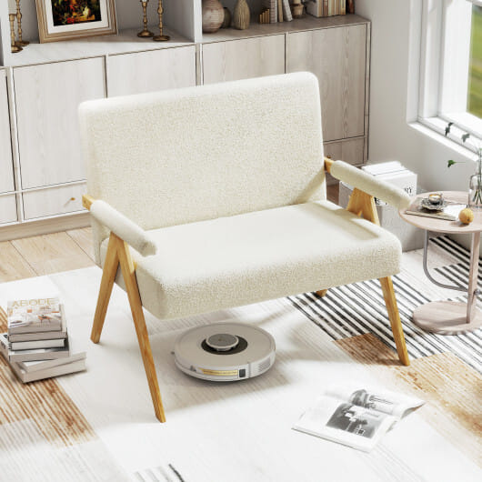 Loveseat Sofa with Armrests and Wooden Legs-Beige - Color: Beige