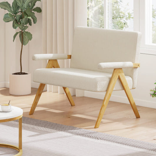 Loveseat Sofa with Armrests and Wooden Legs-Beige - Color: Beige
