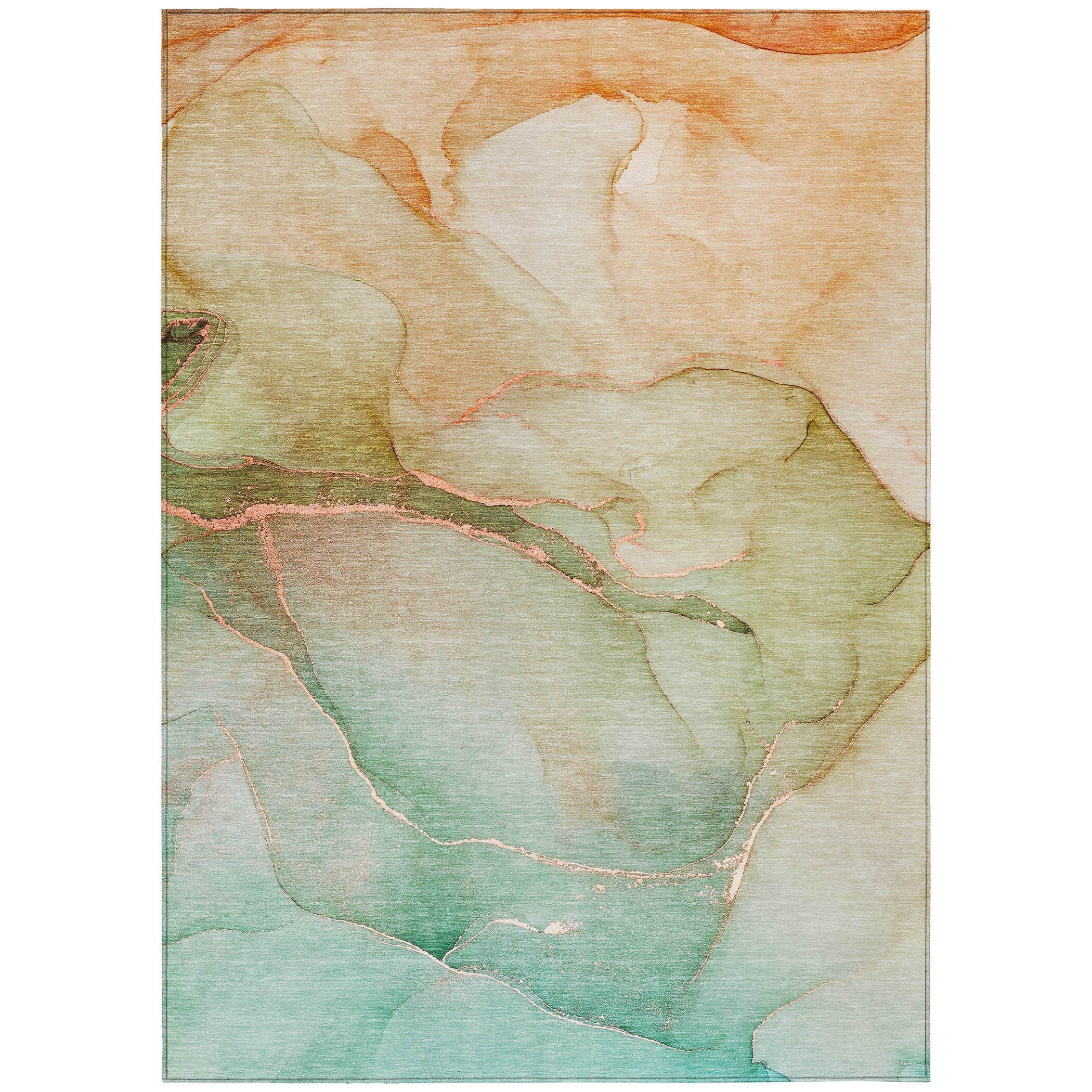 5' X 8' Green and Pink Abstract Washable Non Skid Indoor Outdoor Area Rug