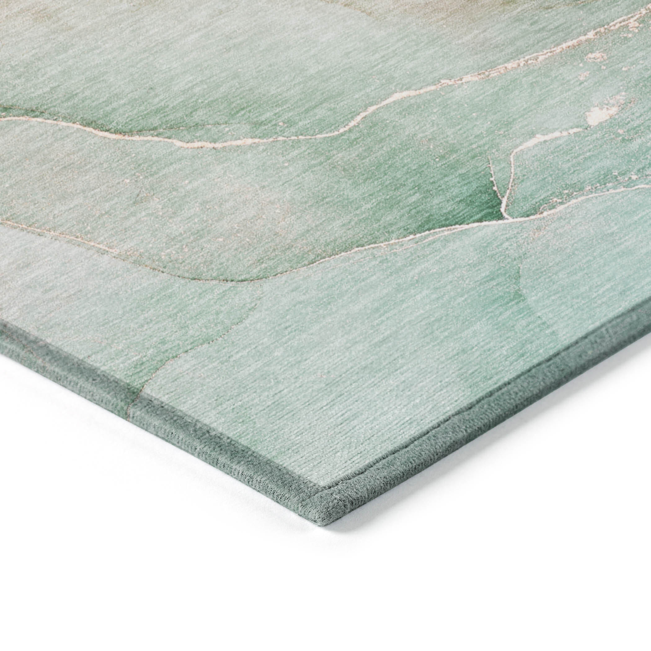 5' X 8' Green and Pink Abstract Washable Non Skid Indoor Outdoor Area Rug