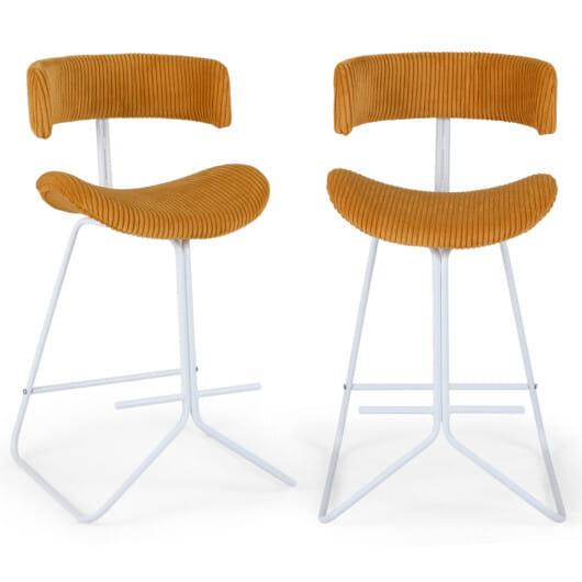 Set of 2 Counter Height Stools 25 Inch Armless Barstools with Padded Seat and Footrest-Orange - Color: Orange