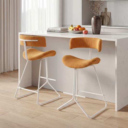 Set of 2 Counter Height Stools 25 Inch Armless Barstools with Padded Seat and Footrest-Orange - Color: Orange