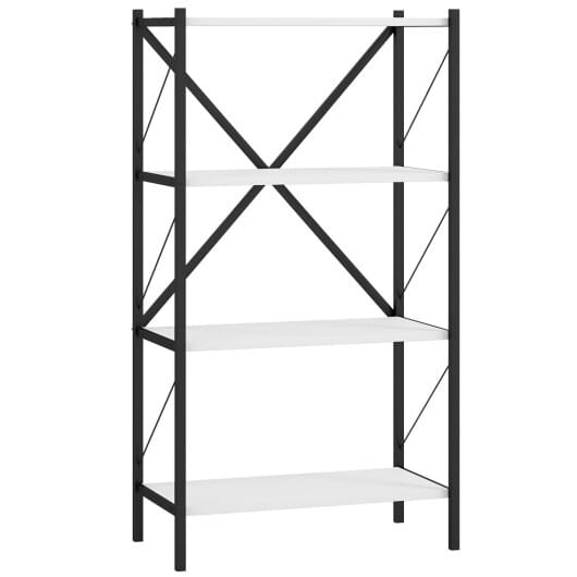 4-Tier Bookshelf with Heavy-Duty Metal Frame-White - Color: White - Size: 4-Tier