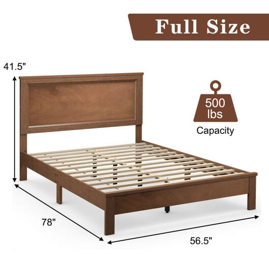 Full Size Platform Slat Bed Frame with High Headboard-Walnut - Color: Walnut - Size: Full Size