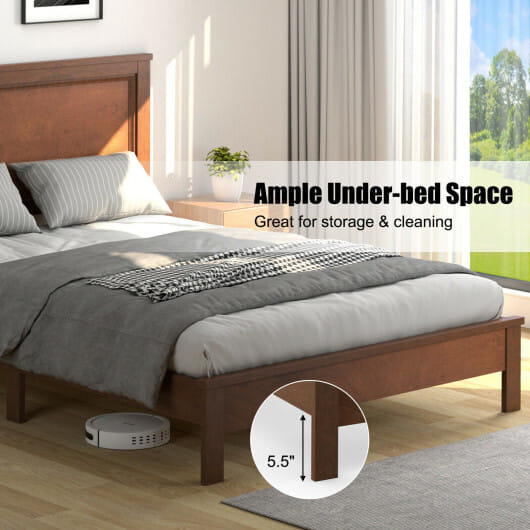 Full Size Platform Slat Bed Frame with High Headboard-Walnut - Color: Walnut - Size: Full Size