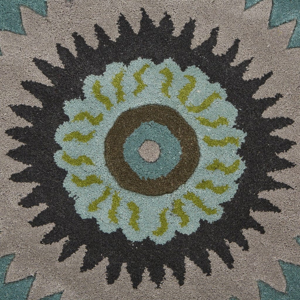 3' Round Green Peacock Feather Area Rug