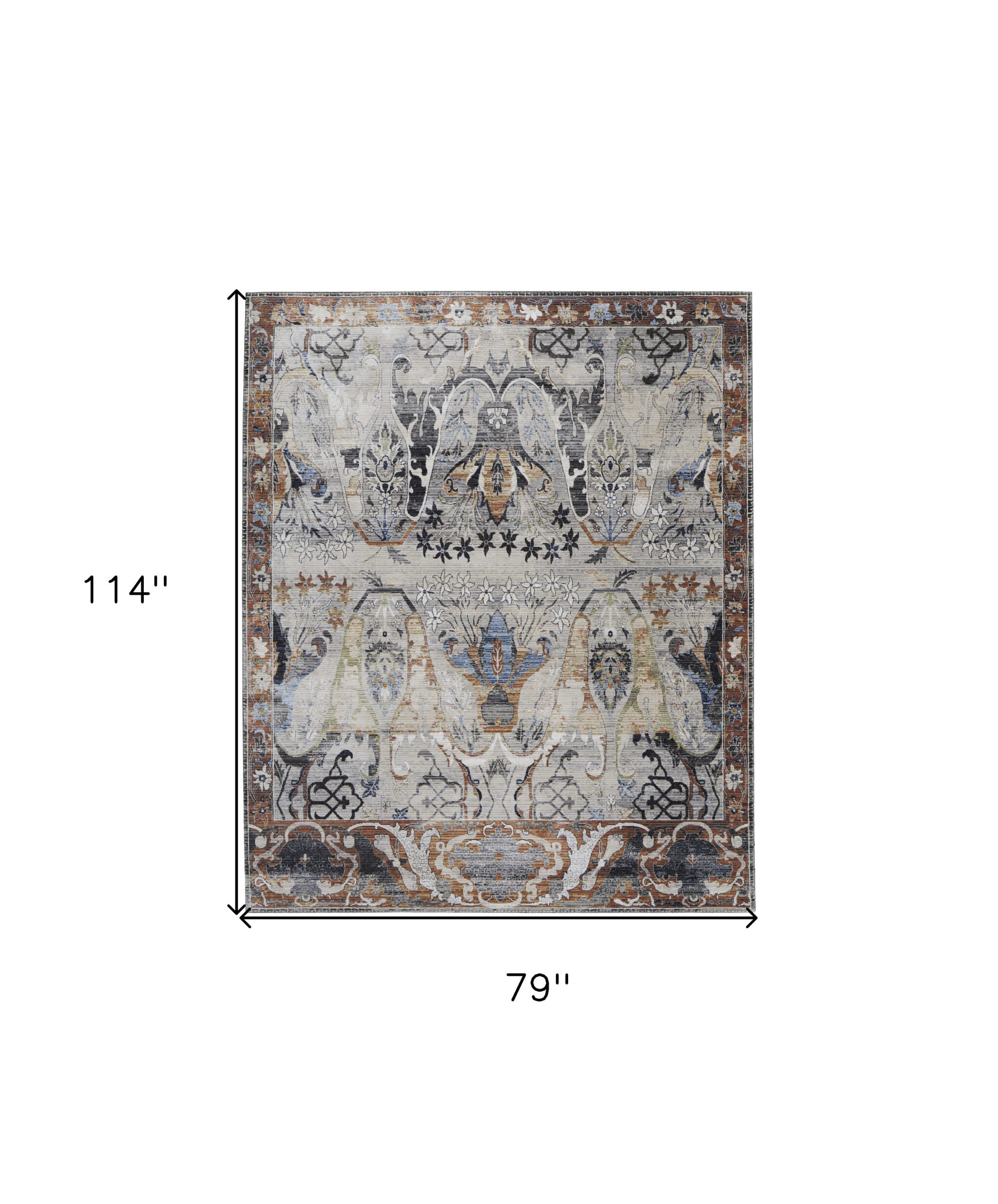 7' X 10' Gray Black and Red Ikat Power Loom Area Rug