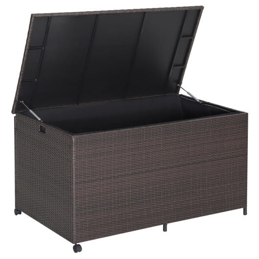 Outdoor Wicker Storage Box with Zippered Liner-133 Gallon - Color: Brown - Size: 133 Gallon