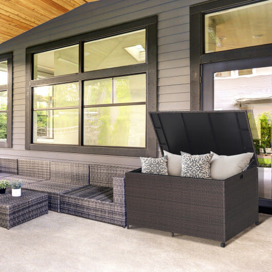 Outdoor Wicker Storage Box with Zippered Liner-133 Gallon - Color: Brown - Size: 133 Gallon