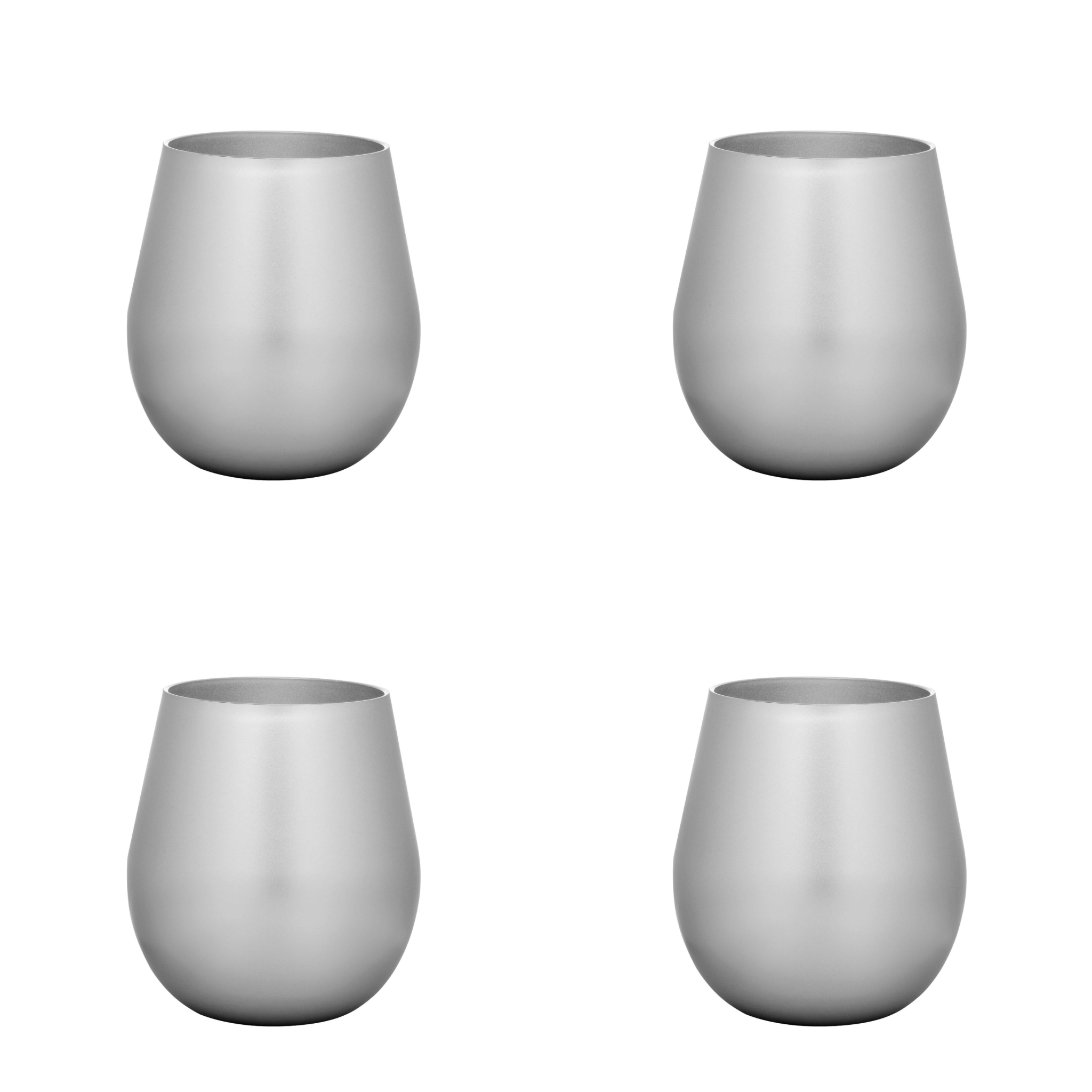 Set of Four Silver Acrylic Stemless All Purpose Wine Glass