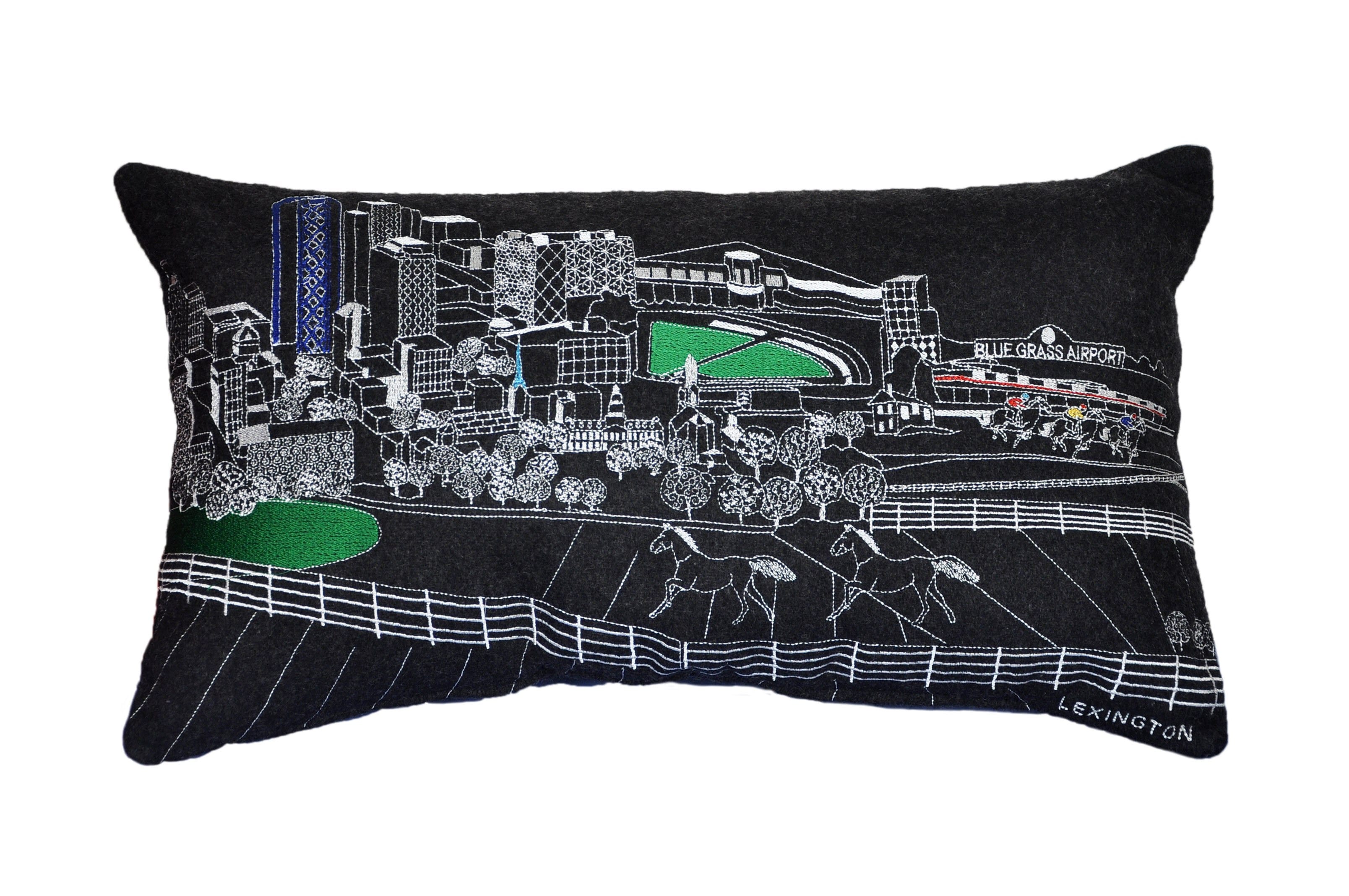 14" X 24" Black Gray and White Hometown Pride Wool Lumbar Throw Pillow